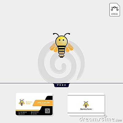 light, bee, flying bee logo template vector illustration, free business card design Vector Illustration