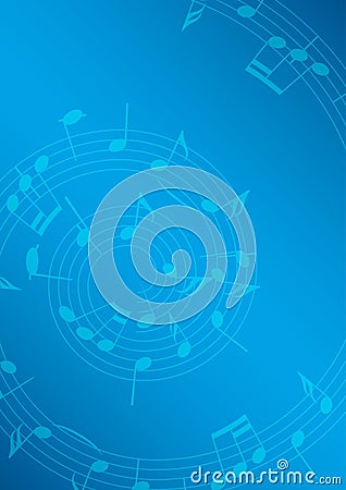 Light beige bright music background with notes - blue and spiral Stock Photo