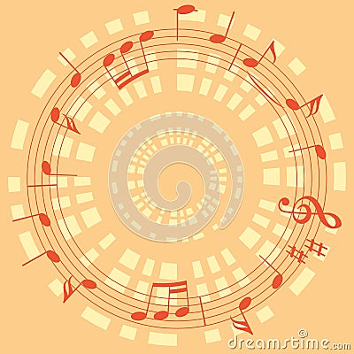 Light beige music background with musical notes as round frame and abstract circles - vector Vector Illustration