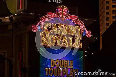 Light billboard The Best Western Plus Casino Royale in Las Vegas Strip. Editorial Stock Photo