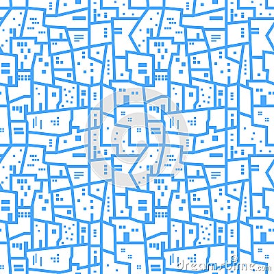 Light blue abstract urban seamless pattern. Landscape with city blocks. Vector background. Stock Photo