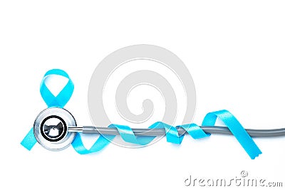Light blue awareness ribbon and a stethoscope for prostate cance Stock Photo