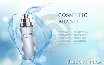 Light-blue background with moisturizing cosmetic premium product Cartoon Illustration