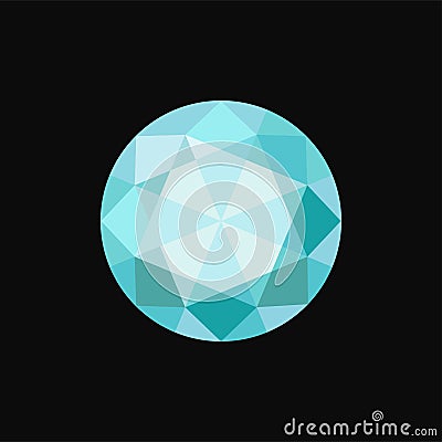 Light blue circle precious stone, gemstone vector Illustration on a black background Vector Illustration