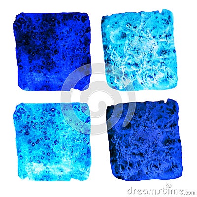 Light blue dark blue watercolor square spots Stock Photo