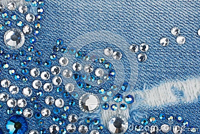 Light-blue Denim With Blue And Silver Rhinestones Royalty Free Stock