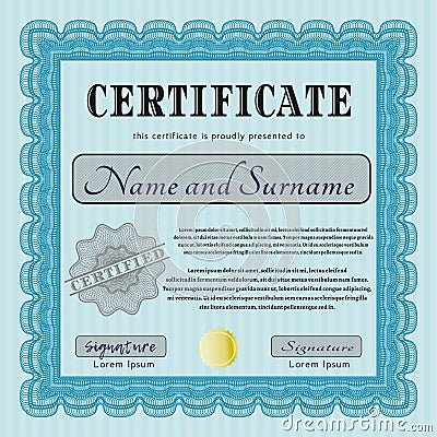 Light blue Diploma or certificate template. Retro design. With complex linear background Vector Illustration