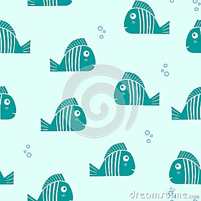 Light blue fishes on the blue background. Seamlessly tiling fish pattern. Stock Photo
