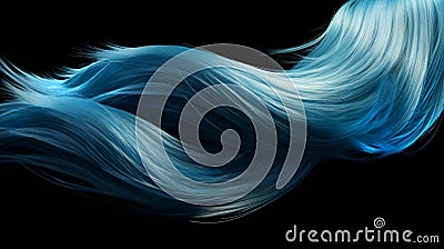 Light blue hair wavy strand. Isolated on black background. Shiny haircare style shampoo beautiful smooth colored hair Stock Photo