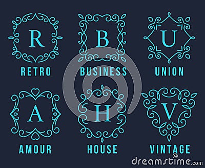 Light Blue Monogram Logos Set design vector illustration Vector Illustration