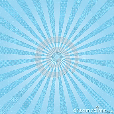 Light blue radial background with Japanese traditional design. Vector Illustration