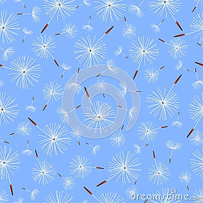 Light blue seamless pattern with dandelion fluff Vector Illustration