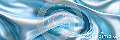 Light blue soft satin fabric waves background design. Texture with smooth flowing patterns and light shiny effect Stock Photo