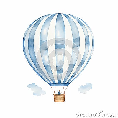 Minimal Watercolor Hot Air Balloon Striped Blanket Print Stock Photo