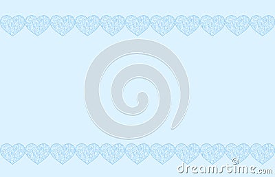 Light blue vintage background with hearts with swirls of flowers Vector Illustration