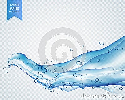 light blue water or liquid flowing in wavy style on transparent Vector Illustration