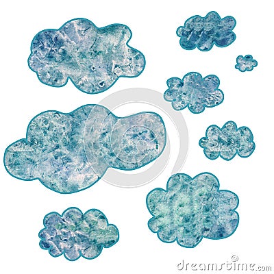 Light blue watercolor texture clouds collection Stock Photo