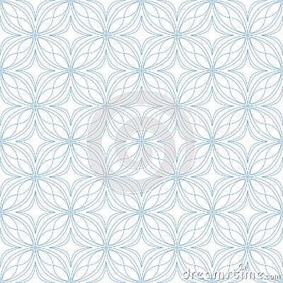 Light blue on white geometric tile oval and circle scribbly lines seamless repeat pattern background Stock Photo