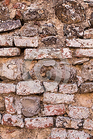 Light Brown brick wall background texture, old bricks rusty wall Stock Photo