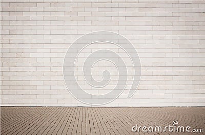 Light brown brick wall texture with walkway. Vector Illustration