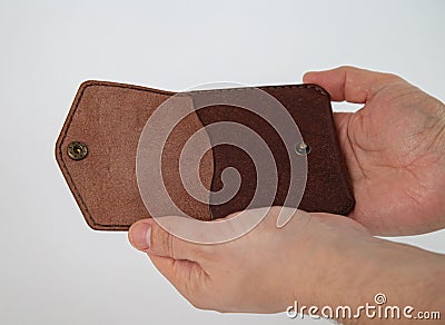 Brown real leather purse Stock Photo