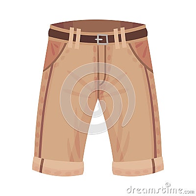 Light Brown Shorts or Knee Breeches with Side Pockets and Belt as Male Clothing Item Vector Illustration Vector Illustration