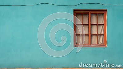 Vibrant Turquoise Window: A Whimsical Minimalist Masterpiece Stock Photo