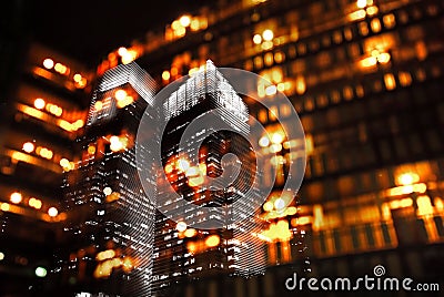 Light of building city orange glow at dark night Stock Photo