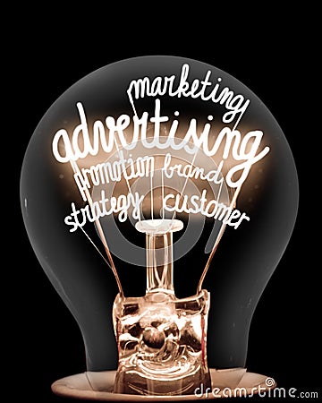 Light Bulb with Advertising Concept Stock Photo