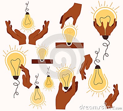 A light bulb as a symbol of creating a brilliant business idea, finding solutions, understanding. Light bulb in human Vector Illustration