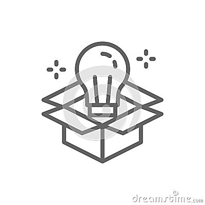 Light bulb in box, innovation, creative idea line icon. Vector Illustration