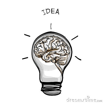 Light bulb brain idea hand drawn on white background Vector Illustration