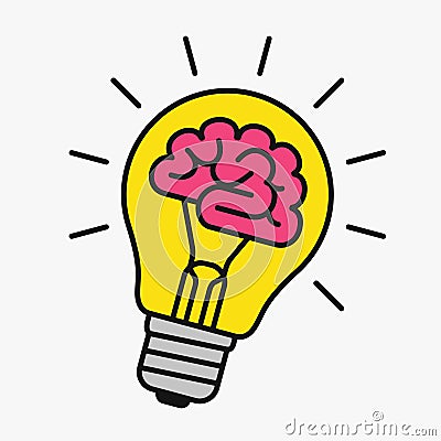 Light bulb with a brain inside Vector Illustration