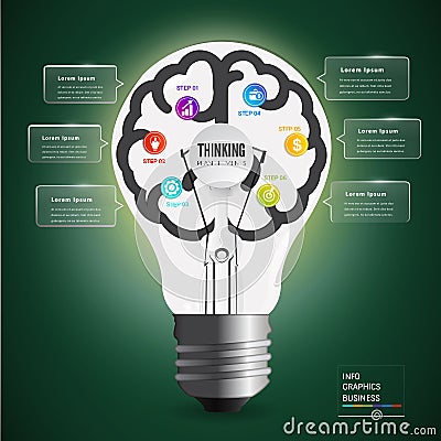 Light bulb brain learn business concept. Vector Illustration