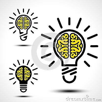 Light bulb with a brain Vector Illustration