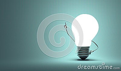 Light bulb character, aha moment, squared blue background Stock Photo