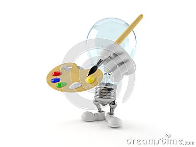 Light bulb character holding paintbrush and paint palette Cartoon Illustration