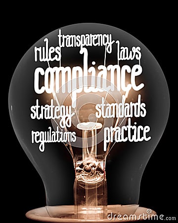 Light Bulb with Compliance Concept Stock Photo