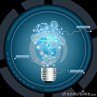 Light bulb and concept network business strategy Vector Illustration