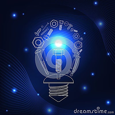 Light bulb consisting of screws Vector Illustration