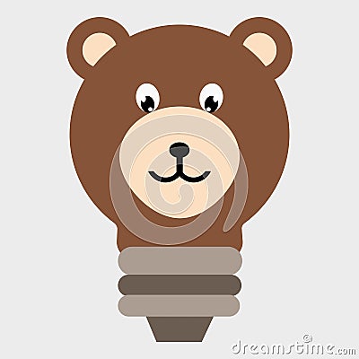 light bulb cute grizzly bear head icon Vector Illustration