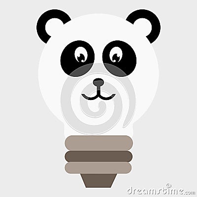 light bulb cute panda head icon Vector Illustration