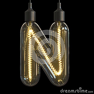 Light bulb 3d font 3d rendering letter N Cartoon Illustration