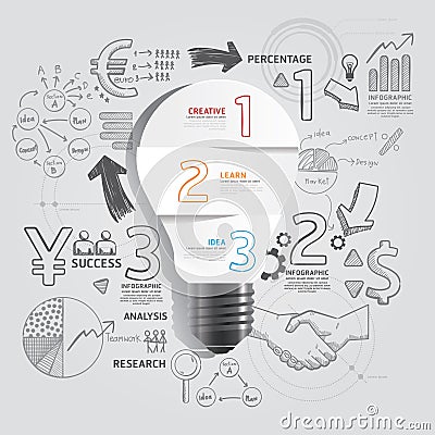 Light bulb doodles line drawing success strategy plan idea Vector Illustration