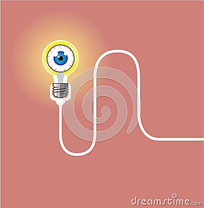 Light Bulb with an Eyeball Vector and wire with background Vector Illustration