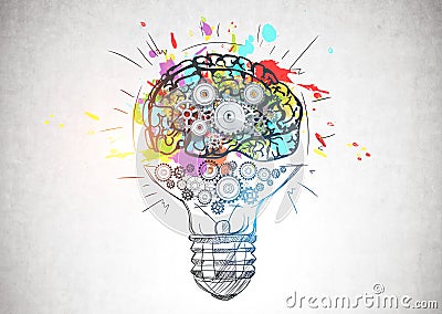 Light bulb with gear brain, creative thinking Stock Photo