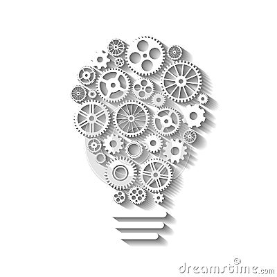 Light bulb with gears inside and shadows Stock Photo