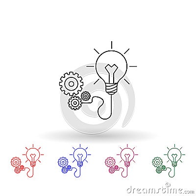 Light bulb and gears multi color icon. Simple thin line, outline vector of idea icons for ui and ux, website or mobile application Stock Photo