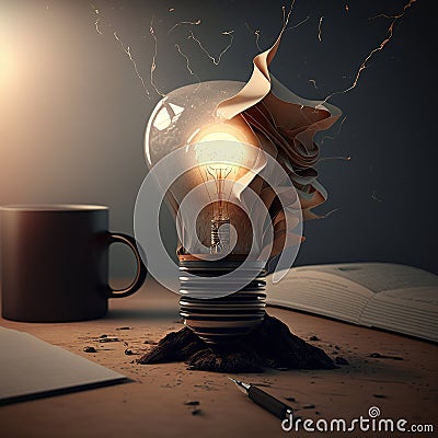 A light bulb and gears, representing concepts of ideas and innovation. Perfect for designs related to technology, creativity, and Stock Photo