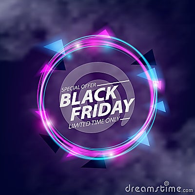 Light bulb glow neon color circle for black friday flyer template Stock Photo